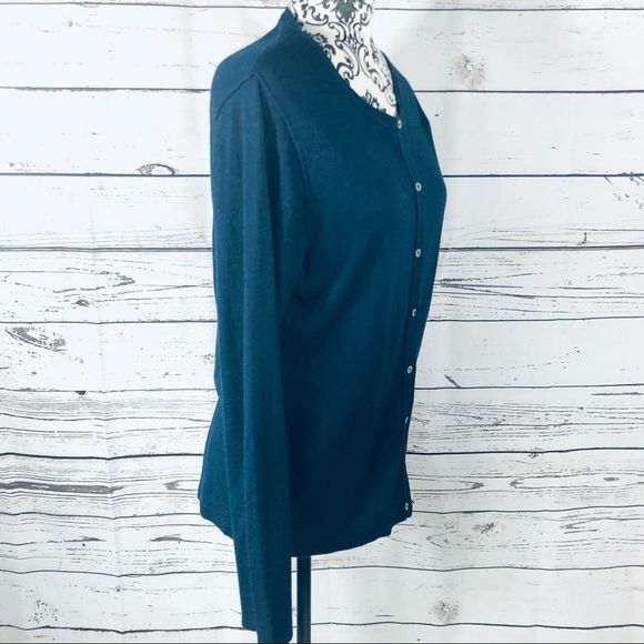 August Silk Knit Button Up Cardigan Sweater Navy L - Picture 3 of 8
